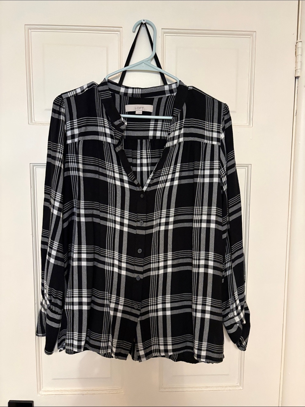 LOFT Black and White Plaid Button-Down Shirt
